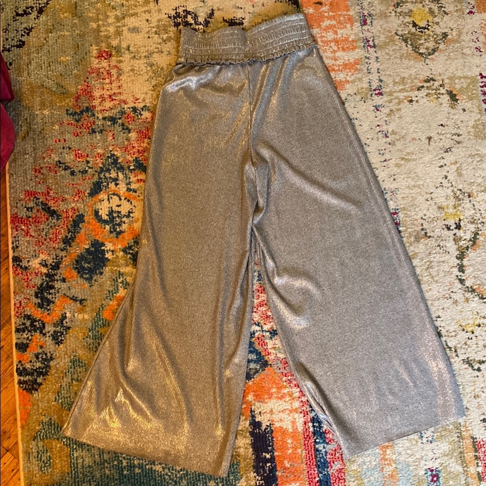 Silver Casual Wide-Leg Bottoms
